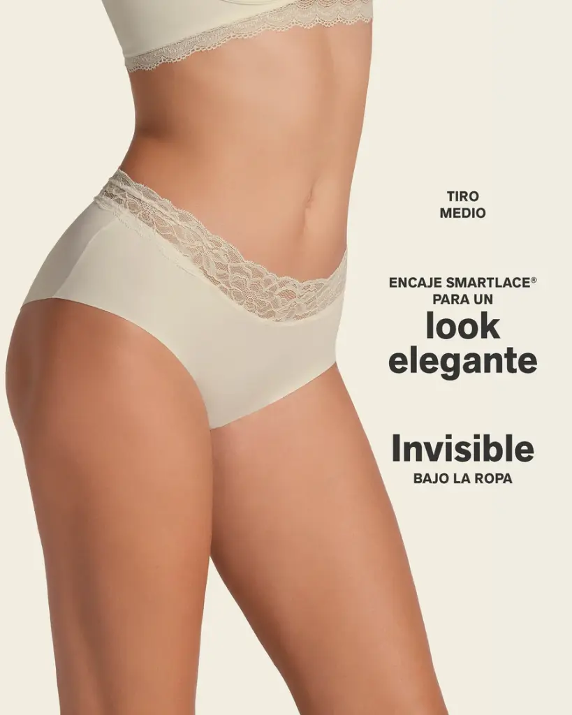 Panty hípster en tela ultraliviana con franja de encaje