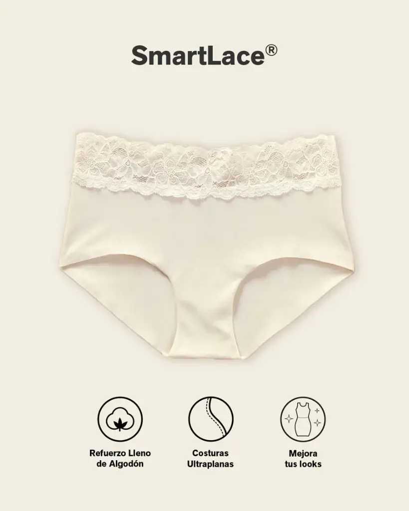 Panty hípster en tela ultraliviana con franja de encaje